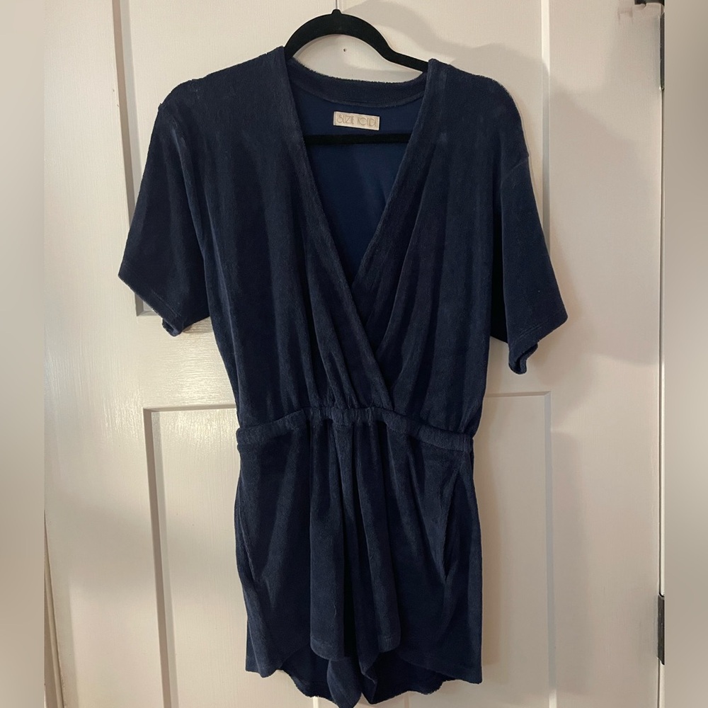 Suzie Kondi french terry one piece romper. Great condition. Size XS. Navy blue.